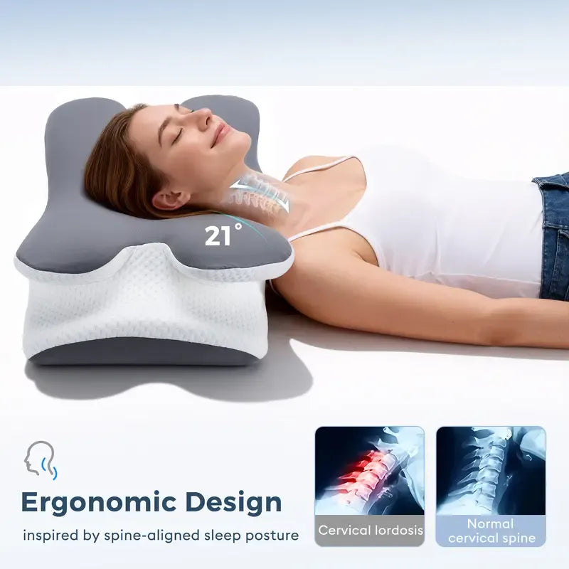 Cooling Memory Foam Cervical Neck Pillow, Adjustable Ergonomic Neck Support Pillow for Sleeping, Travel & Office