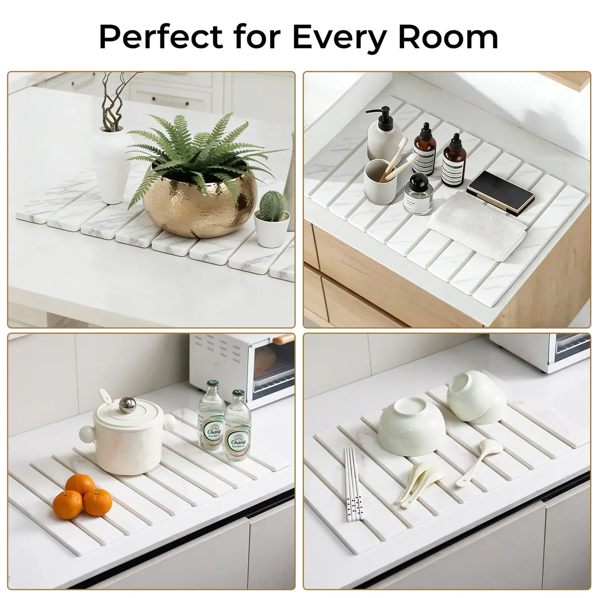 Large Diatomaceous Earth Stone Dish Drying Mat, 24" × 16" Super Absorbent Kitchen Counter Mat, Heat Resistant White Marble Drying Pad for Tableware, Eco-Friendly Stone Mat for Dishes, Coasters & Stainless Steel Kitchenware