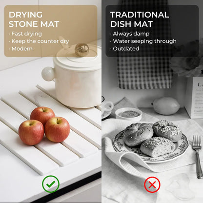 Large Diatomaceous Earth Stone Dish Drying Mat, 24" × 16" Super Absorbent Kitchen Counter Mat, Heat Resistant White Marble Drying Pad for Tableware, Eco-Friendly Stone Mat for Dishes, Coasters & Stainless Steel Kitchenware