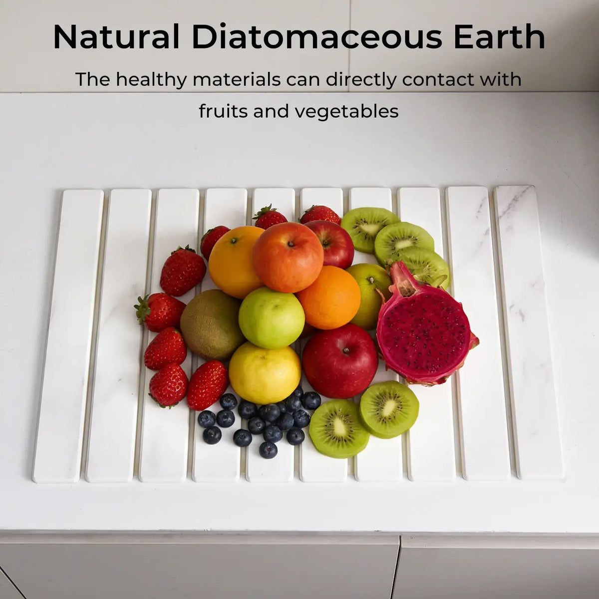 Large Diatomaceous Earth Stone Dish Drying Mat, 24" × 16" Super Absorbent Kitchen Counter Mat, Heat Resistant White Marble Drying Pad for Tableware, Eco-Friendly Stone Mat for Dishes, Coasters & Stainless Steel Kitchenware