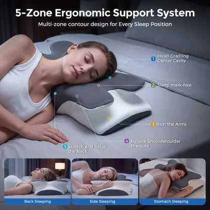 Cooling Memory Foam Cervical Neck Pillow, Adjustable Ergonomic Neck Support Pillow for Sleeping, Travel & Office