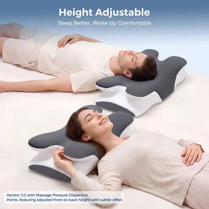 Cooling Memory Foam Cervical Neck Pillow, Adjustable Ergonomic Neck Support Pillow for Sleeping, Travel & Office