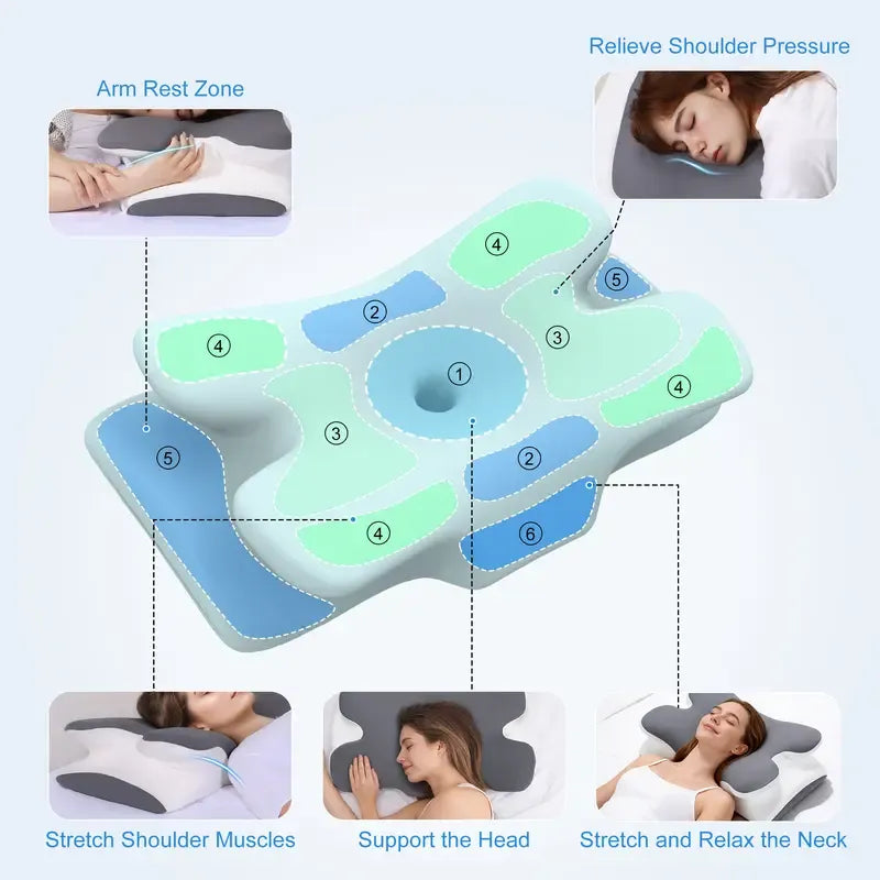Cooling Memory Foam Cervical Neck Pillow, Adjustable Ergonomic Neck Support Pillow for Sleeping, Travel & Office