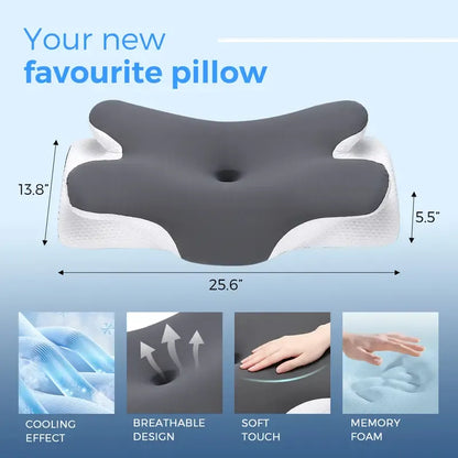 Cooling Memory Foam Cervical Neck Pillow, Adjustable Ergonomic Neck Support Pillow for Sleeping, Travel & Office