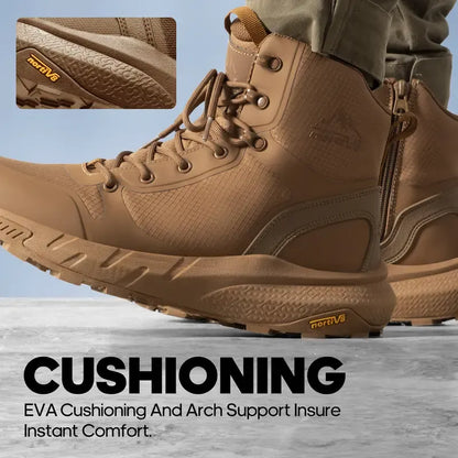 【Fall Deals】 Metrostrike Men's 8-in Closed Design Plain Nylon Cloth Round Toe Laced Tactical Walking Shoes, Lightweight Shock-Absorbing Comfort, Side Zipper Mesh Hiking Work Safety Footwear for Workers - Father's Day Gift,outdoorfun