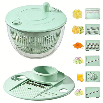 3-in-1 Large Salad Spinner, 5.3 Quart Lettuce Dryer with Strainer Bowl, Multi-Functional Kitchen Gadget Set with Slicer & Egg Yolk Separator, Fruit & Vegetable Washing Bowl for Quick Salad Prep