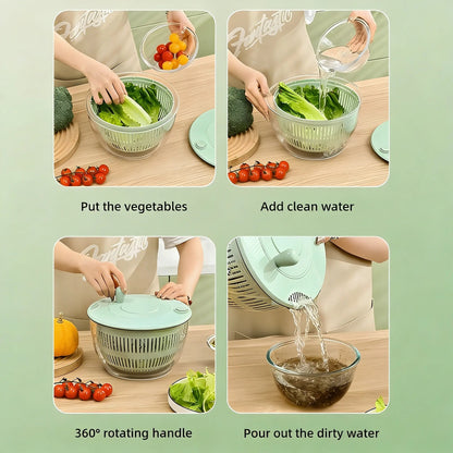 3-in-1 Large Salad Spinner, 5.3 Quart Lettuce Dryer with Strainer Bowl, Multi-Functional Kitchen Gadget Set with Slicer & Egg Yolk Separator, Fruit & Vegetable Washing Bowl for Quick Salad Prep