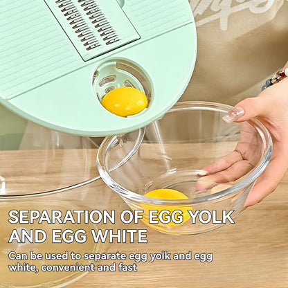 3-in-1 Large Salad Spinner, 5.3 Quart Lettuce Dryer with Strainer Bowl, Multi-Functional Kitchen Gadget Set with Slicer & Egg Yolk Separator, Fruit & Vegetable Washing Bowl for Quick Salad Prep