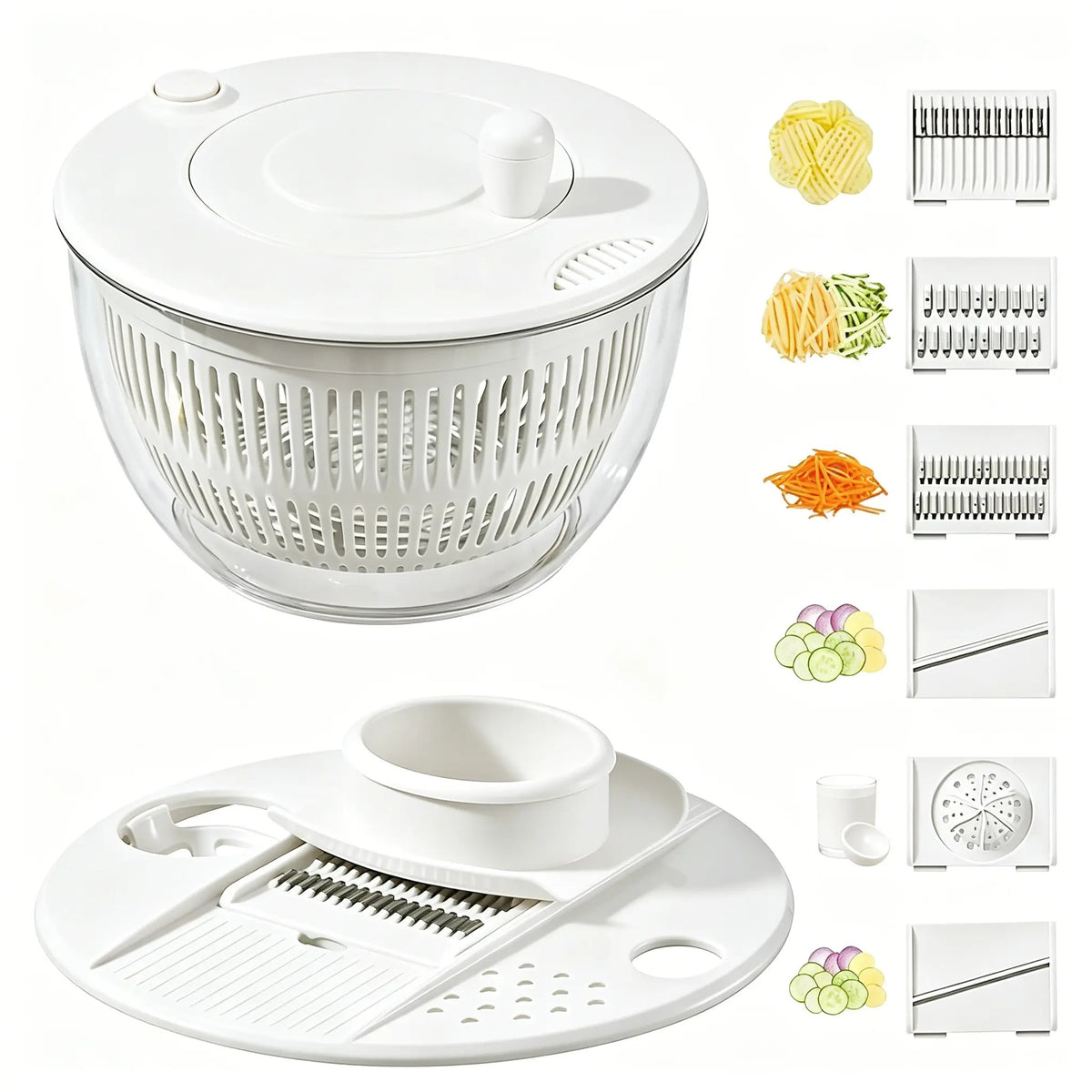 3-in-1 Large Salad Spinner, 5.3 Quart Lettuce Dryer with Strainer Bowl, Multi-Functional Kitchen Gadget Set with Slicer & Egg Yolk Separator, Fruit & Vegetable Washing Bowl for Quick Salad Prep