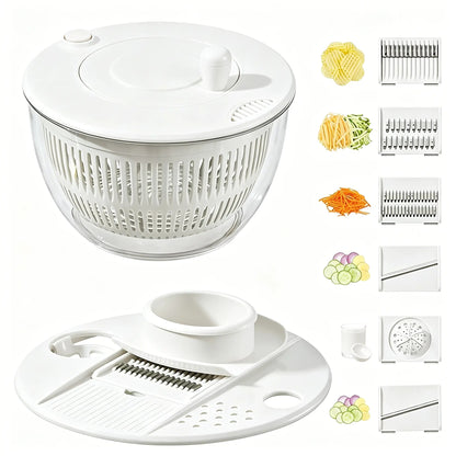 3-in-1 Large Salad Spinner, 5.3 Quart Lettuce Dryer with Strainer Bowl, Multi-Functional Kitchen Gadget Set with Slicer & Egg Yolk Separator, Fruit & Vegetable Washing Bowl for Quick Salad Prep