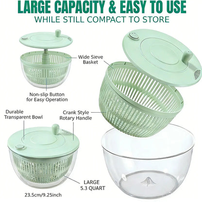 3-in-1 Large Salad Spinner, 5.3 Quart Lettuce Dryer with Strainer Bowl, Multi-Functional Kitchen Gadget Set with Slicer & Egg Yolk Separator, Fruit & Vegetable Washing Bowl for Quick Salad Prep
