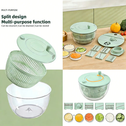 3-in-1 Large Salad Spinner, 5.3 Quart Lettuce Dryer with Strainer Bowl, Multi-Functional Kitchen Gadget Set with Slicer & Egg Yolk Separator, Fruit & Vegetable Washing Bowl for Quick Salad Prep