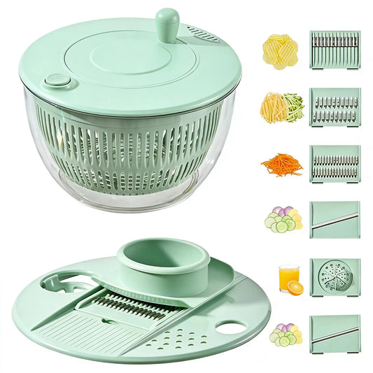 3-in-1 Large Salad Spinner, 5.3 Quart Lettuce Dryer with Strainer Bowl, Multi-Functional Kitchen Gadget Set with Slicer & Egg Yolk Separator, Fruit & Vegetable Washing Bowl for Quick Salad Prep